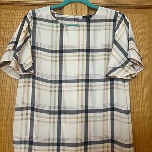 Ann Taylor Factory Plaid Blouse in Cream and Black